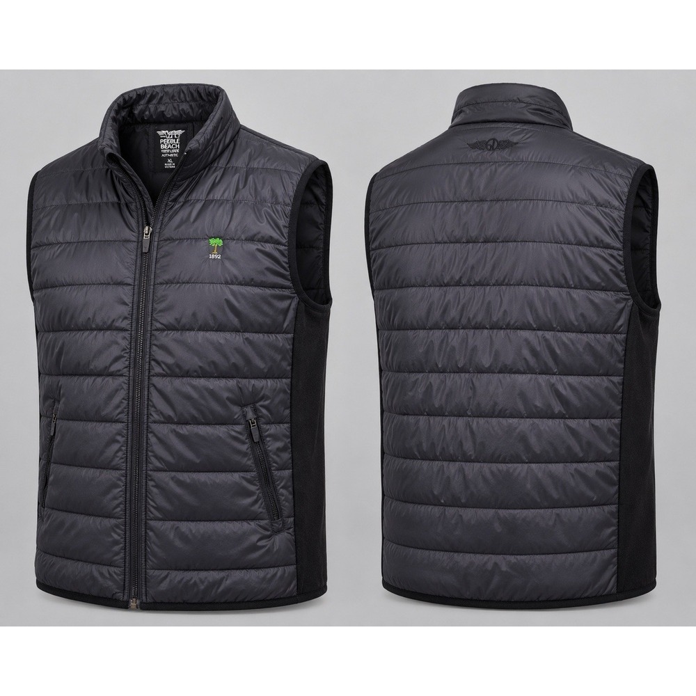 Straight Down vest Men Med Blk Golf Puffer Full Zip Lightweight 1892 logo